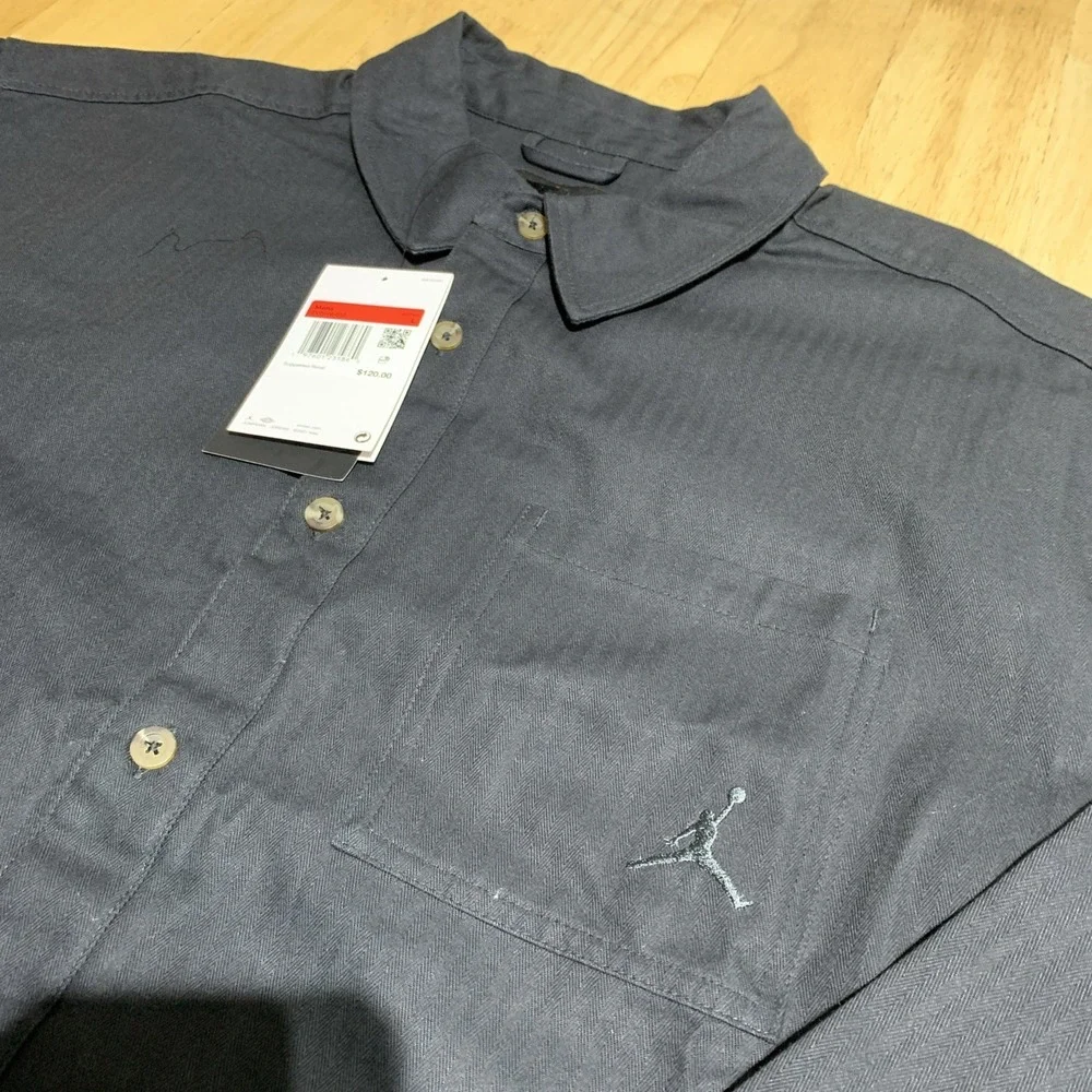 Air Jordan Essentials Button Down Shirt‎ Mens L Black Long Sleeve FV7446 010